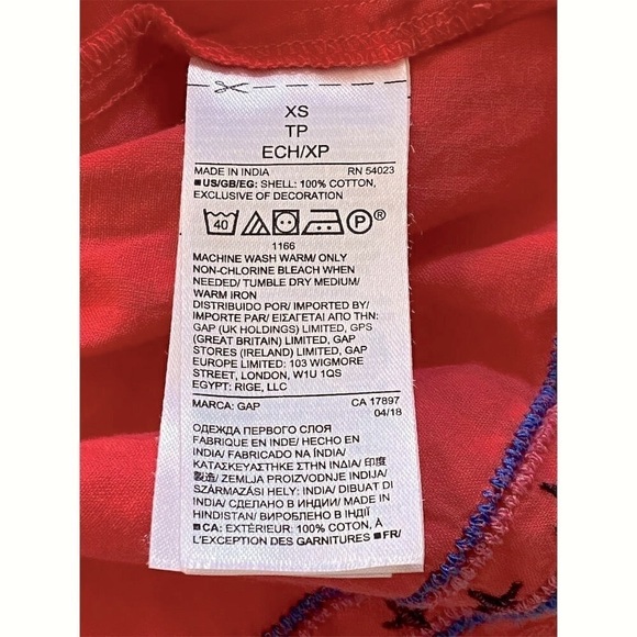 GAP Boho Peasant Blouse Red Orange Blue Embroidery V-Neck 3/4 Sleeve Size XS - Picture 6 of 13
